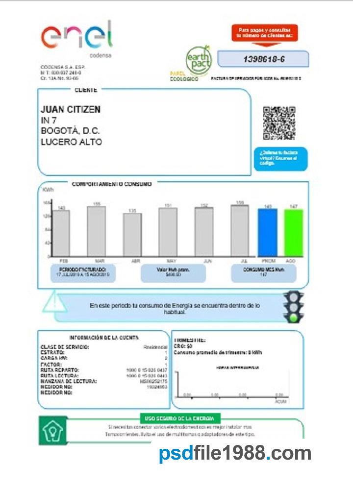Colombia ENEL Energy Utility Bill